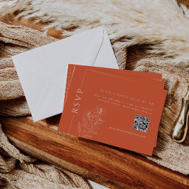 Modern Orange Blommigt-svarskort med QR-kod Tilläggskort