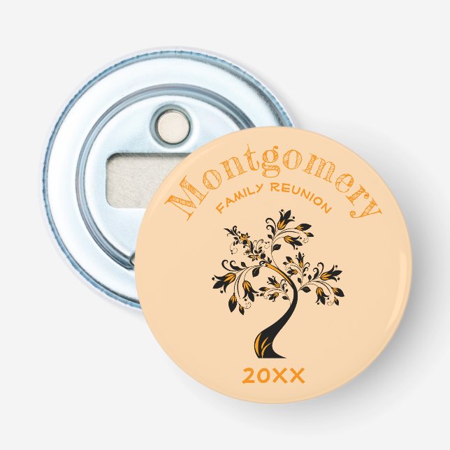 Modern Orange Blommigt Träd Family Reunion Memento Flasköppnare (Framsidan)