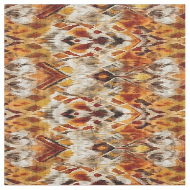 Modern Orange Boho Tribal Ikat Mönster Tyg (Närbild)