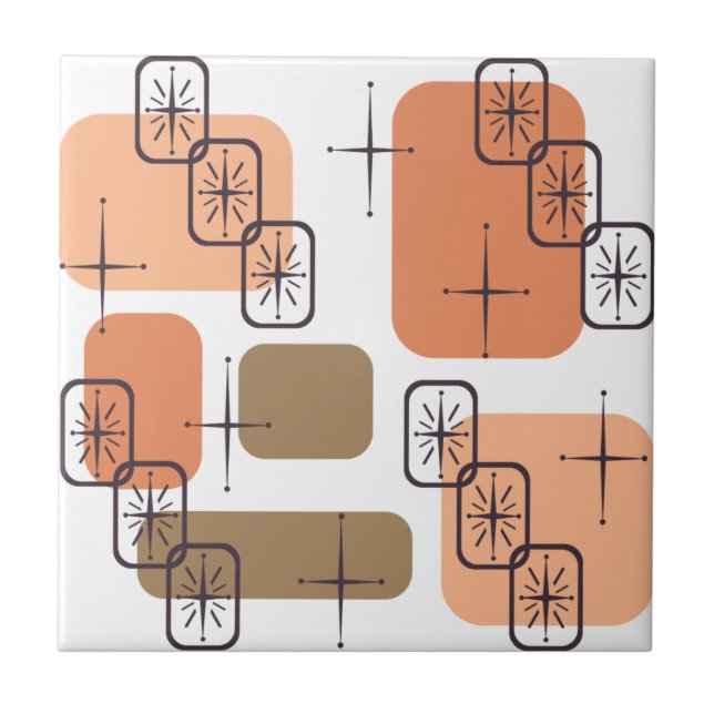 Modern Orange Brown i mitten av århundradet Kakelplatta (Framsidan)