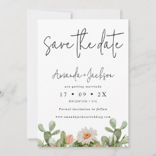 Modern Orange Cactus Bröllop spara datum Card Inbjudningar