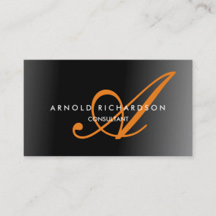 Modern Orange Calligrahy Monogram Grått Trendig Visitkort