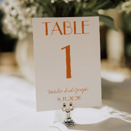 Modern Orange Cream Whimsical Wedding Table Number Inbjudningar