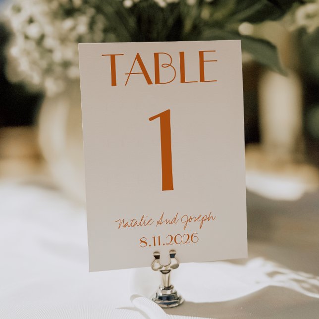 Modern Orange Cream Whimsical Wedding Table Number Inbjudningar (Skapare uppladdad)