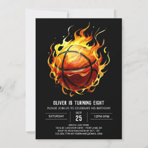 Modern Orange Editable Basketball Birthday Inbjudningar