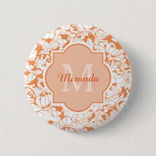 Modern orange för blommigt Monogram flickaktigt Knapp