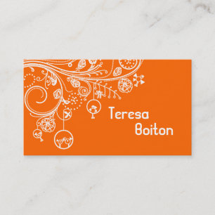 Modern orange för blommigt och fåglar visitkort