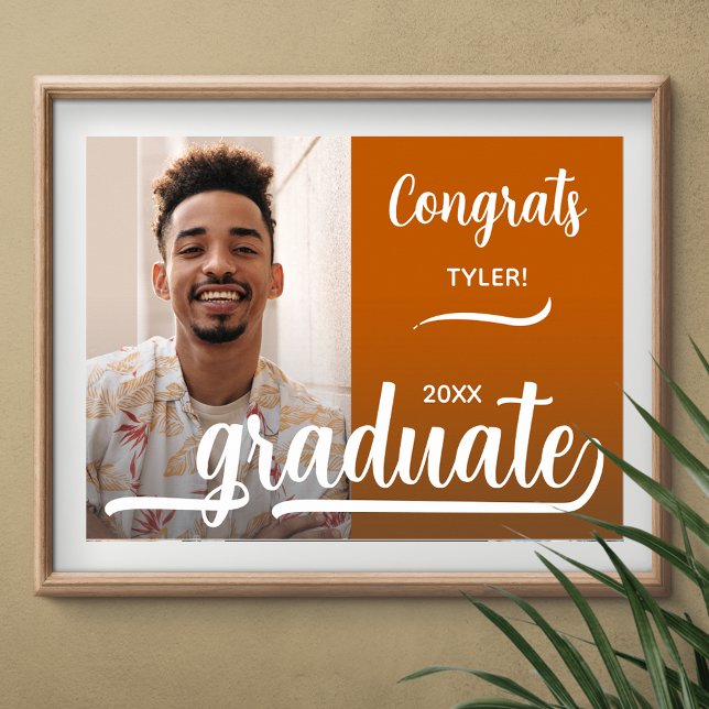 Modern Orange för förbränning av foto Studenten Poster (Congrats Graduate orange poster with your photo, INSTANT DOWNLOAD and/or PRINTED)
