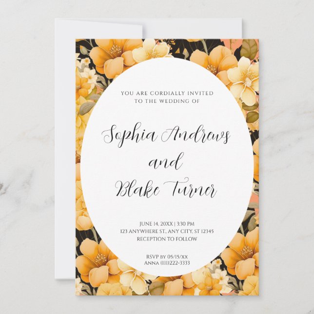 Modern Orange Garden-Blommigten Bröllop Inbjudningar (Framsida)