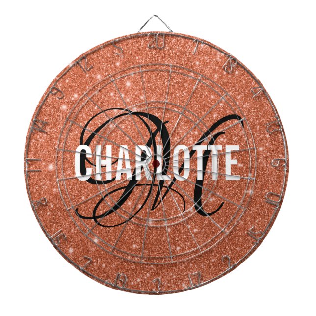Modern orange glitter mongram namn dart board darttavla (Framsidan)