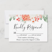 Modern Orange Grön Vildblommor Blommig RSVP-kort