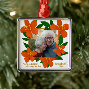 Modern Orange Guld Foral Ram Fotojul Julgransprydnad Metall