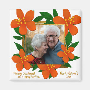 Modern Orange Guld Foral Ram-fotomappning Magnet