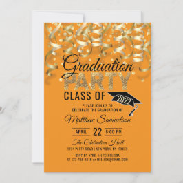 Modern ORANGE Guld Glitter EXAMENSFIRANDE Fest Inbjudningar