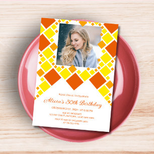 Modern Orange Gult Digital Ram Photo Birthday Inbjudningar