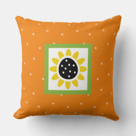 Modern Orange Gult Grönt Solros Polka dots Kudde