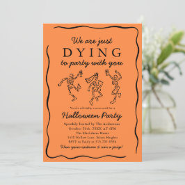Modern Orange Hand plockade Skeletons Halloween fe Inbjudningar