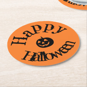 Modern Orange Happy halloween Pumpkin Underlägg Papper Rund