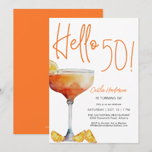 Modern Orange Hej 50:e födelsedagen Inbjudningar