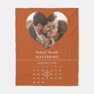 Modern orange höst bröllops jubileumskalender fleecefilt