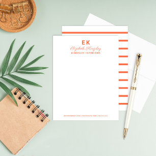 Modern Orange Initialer Monogram Företag Anteckningskort