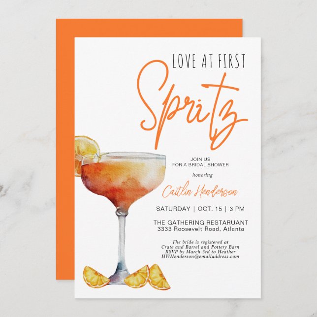 Modern Orange Kärlek vid första Spritz-Möhippan Inbjudningar (Fram/baksida)