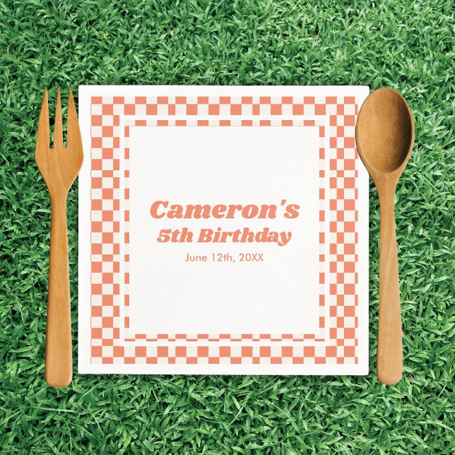 Modern Orange Kids Picnic-Födelsedagsfest Pappersservett (Modern Orange Kids Picnic Birthday Party Napkins
)