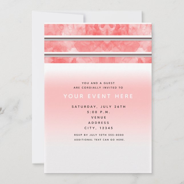 Modern Orange Korall Vattenfärg Rand Chic Elegant Inbjudningar (Framsida)