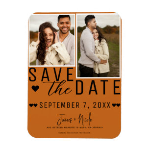 Modern Orange Krydda Save the Date 2 Foto Bröllop Magnet