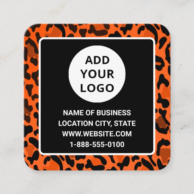 Modern Orange Leopard Print Anpassningsbar Logotyp Fyrkantigt Visitkort (Framsida)