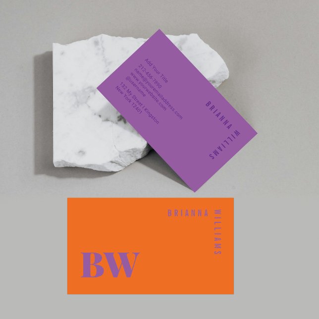 Modern Orange Lila Professionell Monogram Visitkort (Skapare uppladdad)