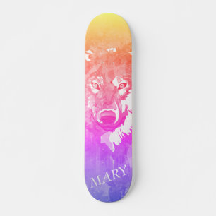 Modern orange lila rosa vattenfärgsvarg för coo mini skateboard bräda 18,5 cm