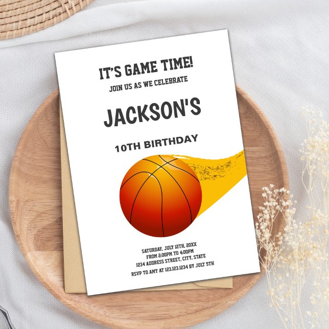 Modern Orange Line-sportdesign Inbjudningar (Basketball Invitation orange line)