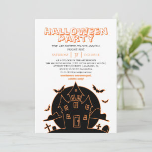 Modern Orange Linje Konst Spökhus Halloween Inbjudningar