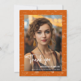 Modern Orange Math Script Photo Graduation  Tack Kort