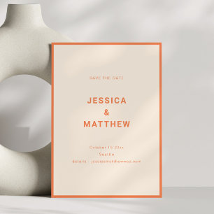 Modern Orange Minimalistisk Typografi Bröllop Spara Datumet