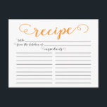 Modern Orange Möhippa  Recept Cards Vykort<br><div class="desc">Köksrecept för contemporary Möhippa med ett typsnitt för snyggt tangerine orange typography set set on a crisp white bakgrund. Framsidan av vårt recept-kort ger utrymme för en receptitel, från köket och ingrediensutrymme. Vänd receptkortet om du vill visa riktningar, förinställningstid och total tid. Besök vår butik för att matcha inbjudningskort för...</div>