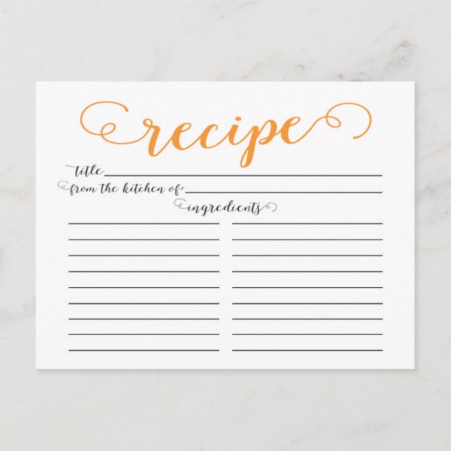 Modern Orange Möhippa  Recept Cards Vykort (Framsida)