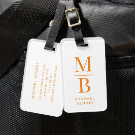 Modern Orange Monogram Bagagebricka