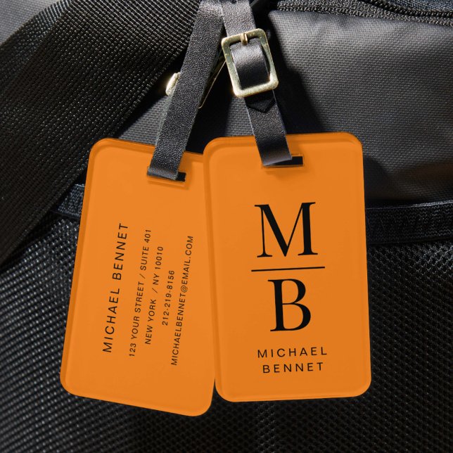 Modern Orange Monogram Bagagebricka (Modern Orange Monogram Luggage Tag)