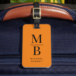 Modern Orange Monogram Bagagebricka
