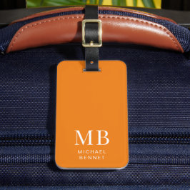 Modern Orange Monogram Bagagebricka
