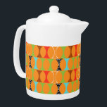 Modern orange mönstertekanna för mitt- århundrade<br><div class="desc">Knackning knackning. Är vem där? Modern orange mönstertekanna för mitt- århundrade! Hey med en design detta retro, behöver du inte en stansmaskin fodrar. Detta modmönster presenterar perfekt en vibrerande orange bakgrund och ror av ett adorably kitschy formar i röd, för turkos, för svart & för vit och wood korn för...</div>