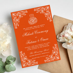 Modern Orange Muslim Islamic Henna Mehndi Ceremony Inbjudningar