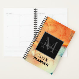 Modern Orange och blå marmorerade monogram