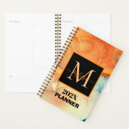 Modern Orange och blå marmorerade monogram