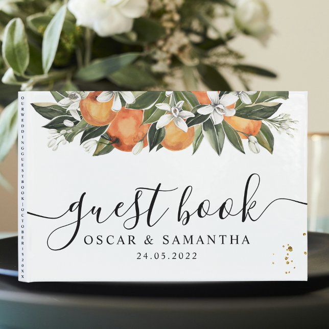 Modern Orange och blommor, vattenfärg Gästböcker (Skapare uppladdad)