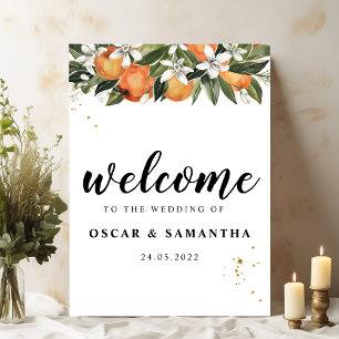 Modern Orange och blommor, vattenfärg Poster