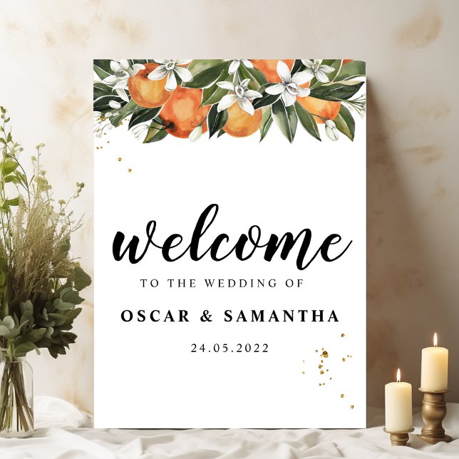 Modern Orange och blommor, vattenfärg Poster (Skapare uppladdad)