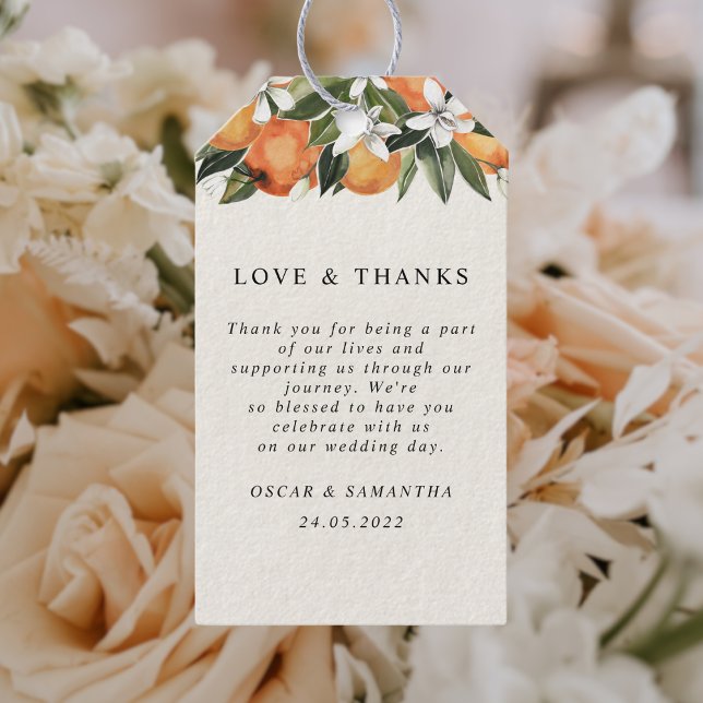 Modern Orange och blommor, vattenfärg Presentetikett (Skapare uppladdad)